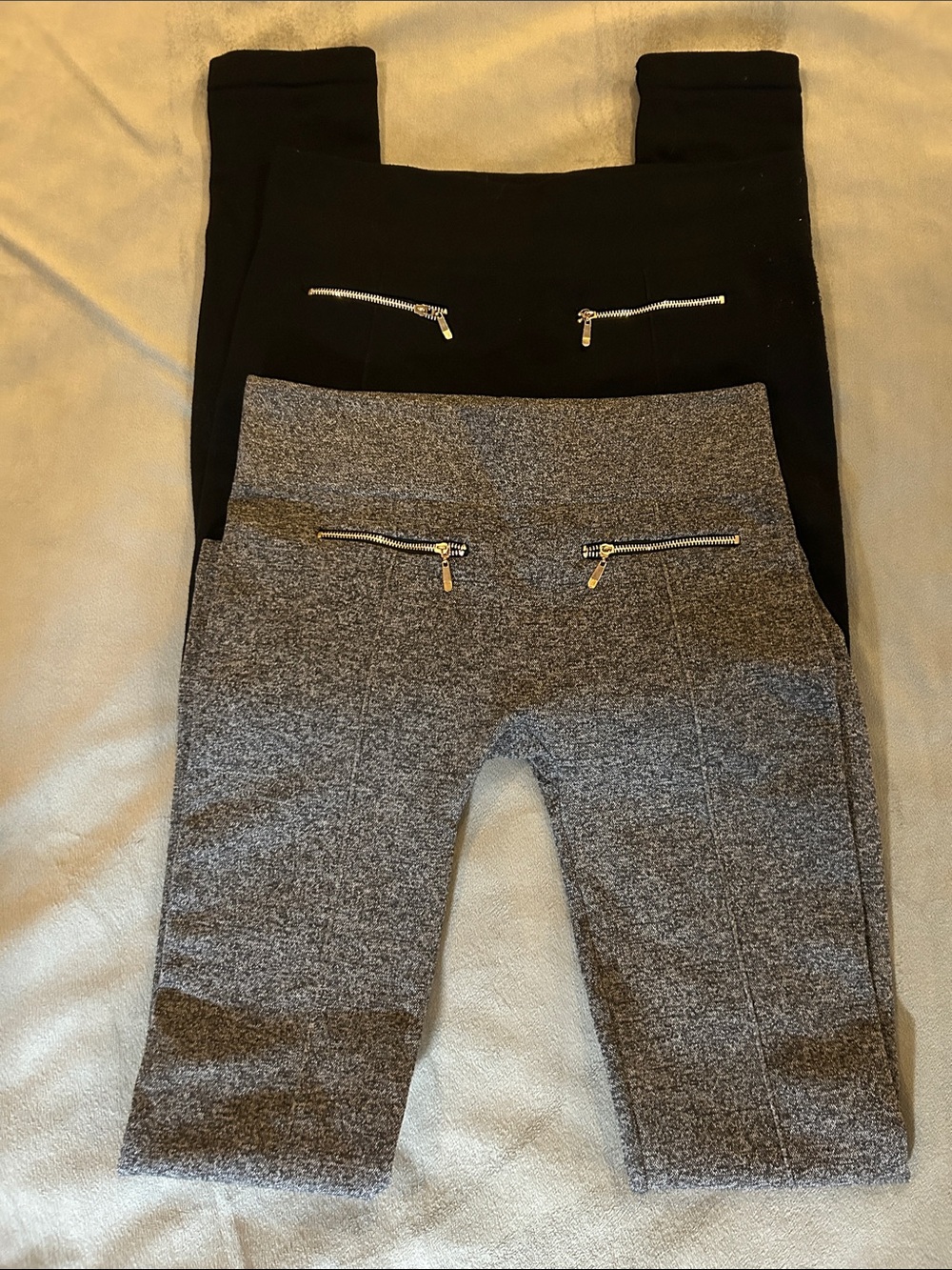 2 for $20! High-Rise Leggings with Front Zips — Black & Gray